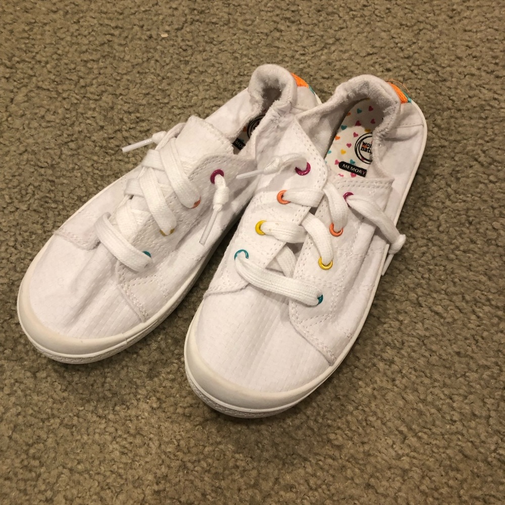 New Adorable White with Rainbow Accents Tennis Shoes Sneakers